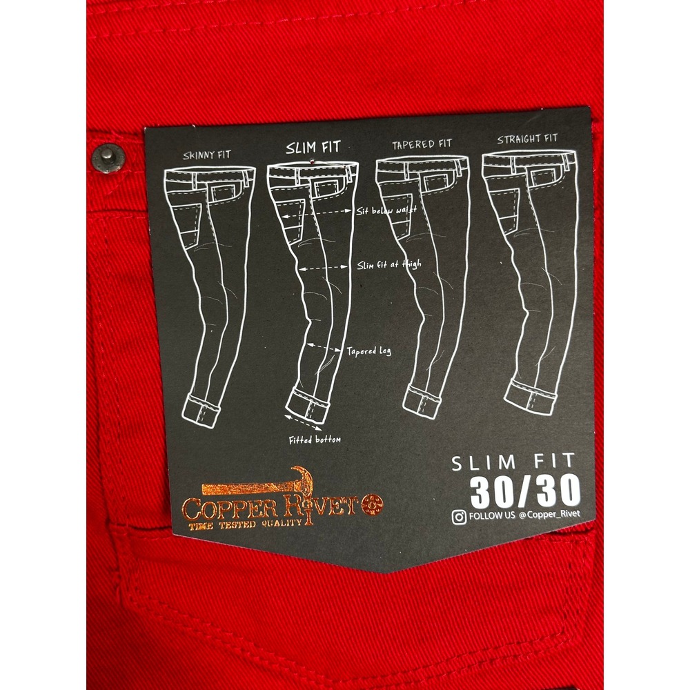NWT Copper Rivet Jeans Mens 30x30 Red Slim Fit Streetwear - Picture 5 of 10